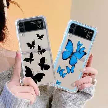 Черный милый роскошный чехол с бабочкой для Samsung Galaxy Z Flip 3 4 5g Funda Z Flip3, прозрачный жесткий противоударный чехол для ПК, чехол для телефона Samsung Z Flip4 5G