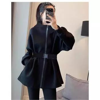 Черный модный свитер с капюшоном, женская дизайнерская куртка с талией M