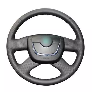 Черный мягкий автомобильный чехол на руль из искусственной кожи для Skoda Octavia Yeti Superb 2008-2013 Citigo Roomster Fabia 2009-2012 чёрный