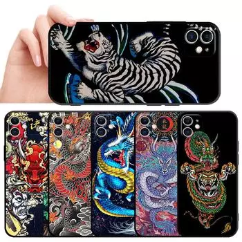Черный мягкий чехол для телефона Apple Iphone Xr 11 8 Plus 7 6s Se Xs X 13 Pro 12 Mini 14 Pro Max, модный чехол с китайским тигром и драконом iPhone 7Plus(8Plus)