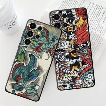 Черный мягкий чехол для телефона Samsung Galaxy S10e S8 S7 S21 S10 S9 S23 Ultra 5g S22 Plus S20 Fe, модный чехол с китайским тигром и драконом Samsung S23 5G