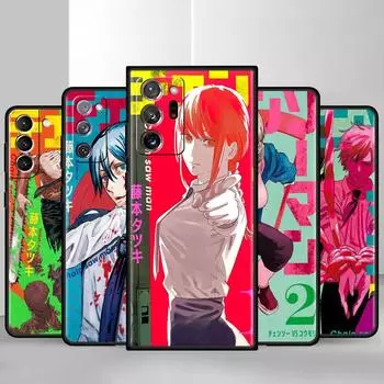 Черный мягкий чехол для телефона Samsung Galaxy S22 S21 S20 Ultra FE S9 S8 S10 Plus Note 20 10 9 Fundas Cover Anime Chainsaw Girl Samsung Note 9