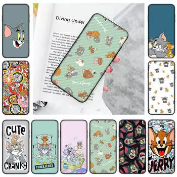 Черный мягкий чехол JT46 «Кот и мышь» для OPPO Reno 8 6 5 4 Pro Plus Find X3 A17 A3 A31 A38 A40 A53 A54 A55 A74 A76 A78 A77 A80 A94 A95 A96 Lite OPPO A32 2020 гагат