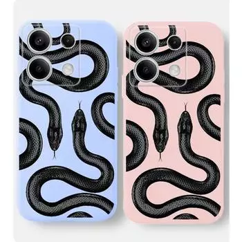 Черный мягкий силиконовый чехол для телефона со змеиным принтом для Xiaomi Redmi Note 13 Pro 14C 13C 12C 11 10 9 8 7 Poco C65 M6 X3 Pro Camera Защитный противоударный полный чехол Xiaomi Poco X3 чёрный