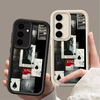 Черный мягкий силиконовый чехол с рисунком жизни для Samsung Galaxy S24 FE S23 Ultra S22 A55 A16 A35 A54 A34 A15 защита объектива противоударный матовый чехол для телефона TPU Samsung S24 FE чёрный