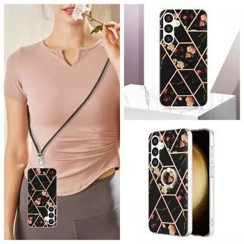 Черный мраморный мраморный ремешок со съемной пряжкой или кольцо против падения или гладкий чехол для Samsung iPhone Xiaomi Redmi Oppo Nokia Moto... Motorola Edge 20 Pro