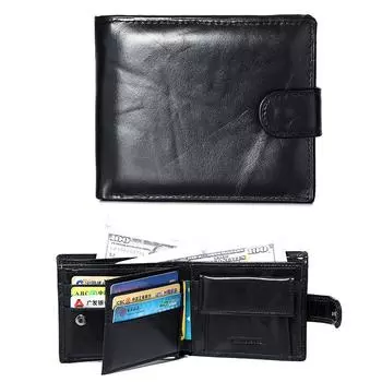 Черный мужской кошелек из натуральной кожи с блокировкой RFID и карманом для монет на молнии, мужской кожаный кошелек чёрный