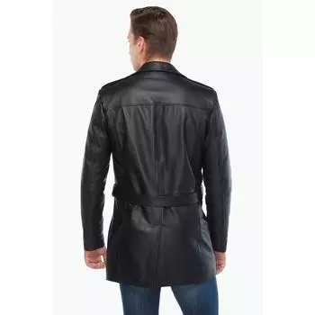 Черный мужской плащ из натуральной кожи