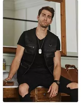 Черный мужской стильный классический жилет из натуральной овчины, классическое пальто из натуральной кожи S чёрный