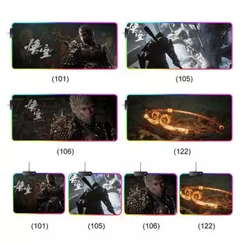 Черный Myth WuKong RGB Cool Mousepad Большой светодиодный компьютерный коврик для ноутбука Gamer Pad Нескользящий настольный коврик Настольный коврик для ПК Компьютерные игровые аксессуары 300x250x3mm