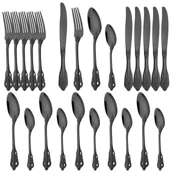 Черный набор посуды из нержавеющей стали 18/10, 24 шт., столовая посуда, королевский нож, вилка, ложка, столовые приборы, набор столовых приборов, столовое серебро в западном стиле серебряный