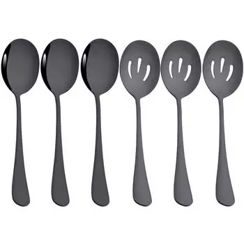 Черный набор столовой посуды, 3 шт., сервисные ложки, 3 шт., дуршлаг, набор посуды из нержавеющей стали, шведский стол, ужин, ресторан, набор посуды серебряный