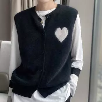 Черный наружный кашемировый вязаный жилет женский тонкий кардиган свитер плечо весенний и осенний женский шерстяной жилет S чёрный