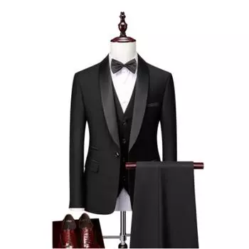 Черный новый стиль, деловые повседневные костюмы из 3 комплектов, костюмы для жениха, жениха, свадебный банкетный костюм, мужской костюм из 3 предметов S чёрный