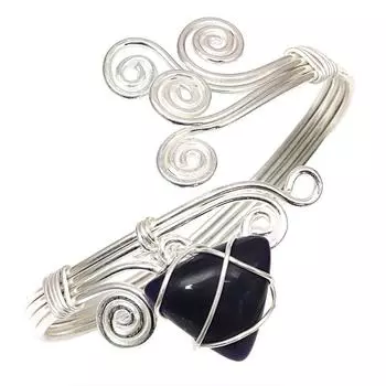 Черный обседиан драгоценный камень браслеты-манжеты ручной работы 7 регулируемые