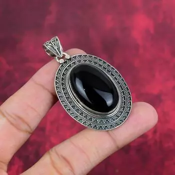 Черный обсидиан потрясающий кулон, ювелирные изделия из цельного серебра 925 пробы, драгоценный камень ручной работы, достойные украшения для женщин 2.36 Inches чёрный