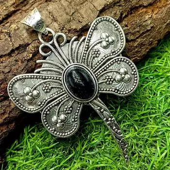 Черный оникс драгоценный камень 925 пробы посеребренный очаровательный кулон Rnov-920 M чёрный