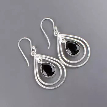 Черный Оникс Драгоценный Камень 925 Стерлинговое Серебро Изделия Ручной Работы Серьги 2.00 Для Подарка EE-34-16
