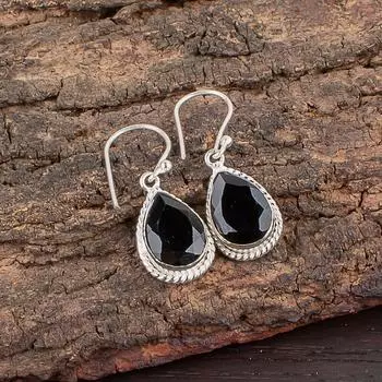 Черный оникс драгоценный камень 925 стерлинговое серебро ручная работа ювелирные изделия серьги 1,40 для нее EE-9-13