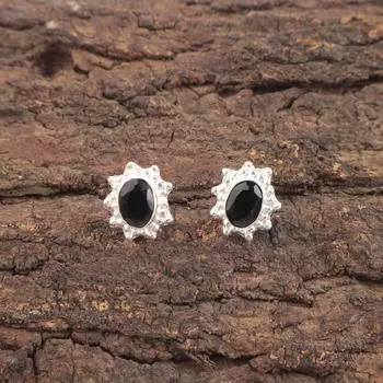 Черный оникс драгоценный камень 925 стерлинговое серебро ручная работа ювелирные изделия висячие серьги 0,54 EE-151-15