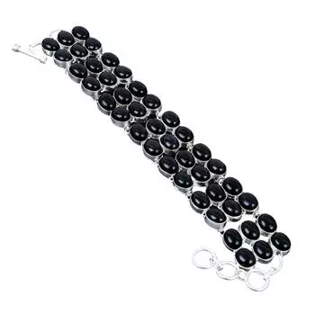 Черный оникс драгоценный камень браслет ручной работы из стерлингового серебра 925 пробы 925 штампованный драгоценный камень оникс браслет 7 чёрный