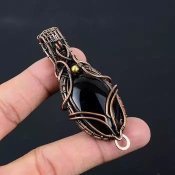 Черный оникс драгоценный камень чистая медная проволока обернутая подвеска ручной работы ювелирные изделия для подарка 2.95 Inches чёрный