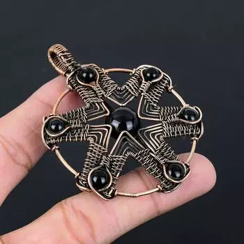 Черный оникс, драгоценный камень, чистая медная проволока, обернутая подвеской ручной работы, ювелирное изделие для нее 3.07 Inches чёрный