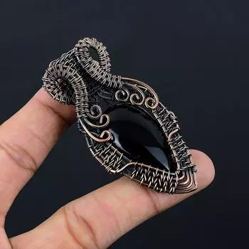 Черный оникс, драгоценный камень, чистая медная проволока, обернутая подвеской ручной работы, ювелирное изделие для рождественского подарка 2.99 Inches чёрный