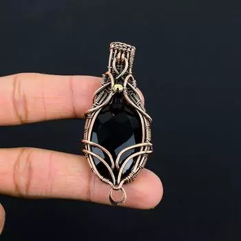 Черный оникс драгоценный камень ручной работы из чистой медной проволоки подвеска для ювелирных изделий на День памяти 2.56 inches чёрный