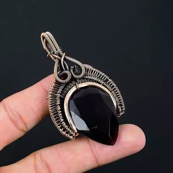 Черный оникс драгоценный камень ручной работы из чистой медной проволоки подвеска для ювелирных изделий на День памяти 2.95 Inches чёрный