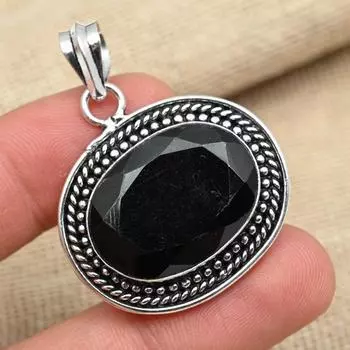 Черный оникс, драгоценный камень, стерлинговое серебро 925 пробы, дизайнерские ювелирные изделия ручной работы, женский кулон 1.77 Inches чёрный