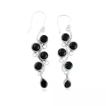 Черный оникс драгоценный камень женский камень висит ручная работа твердый 925 стерлингового серебра серьги