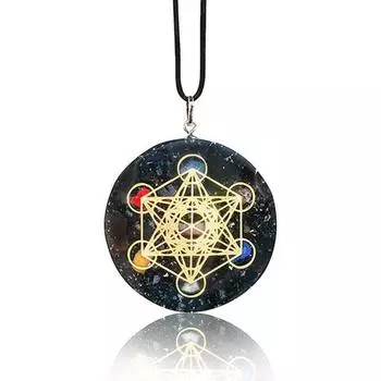 Черный оникс, обсидиан, турмалин, прозрачный кварц, лазурит, аметист, оргоновый кулон 7 чакральный кристалл