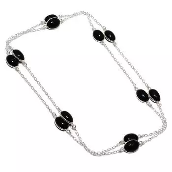 Черный оникс ручной работы из стерлингового серебра 925 пробы ожерелье 36 дюймов Y5j65