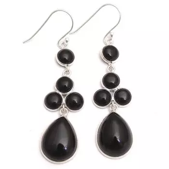 Черный оникс, Серьги с лунным камнем, Серебряные украшения, Серьги ручной работы, Ювелирные изделия с драгоценными камнями, Серьги с подвесками чёрный