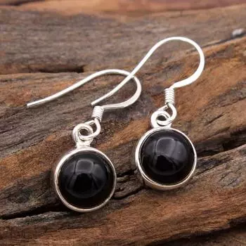 Черный оникс, зеленый оникс, гранат, лунный камень, лазурит, сердолик, ларимар, серебряные серьги, ювелирные изделия ручной работы чёрный