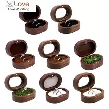 Черный орех деревянная коробка для помолвочных колец из цельного дерева овальной формы органайзер для колец для предложения свадебной церемонии подарок