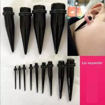 Черный острый конус акриловый антиаллергенный расширитель для уха Single 12mm precision polishing