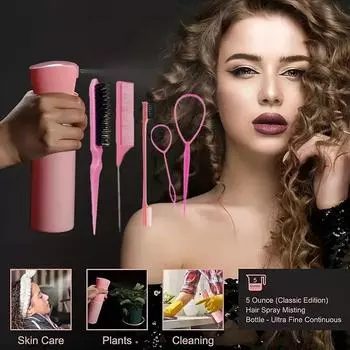 Черный парикмахерский набор, пульверизатор, расческа, щеточка для бровей, набор для укладки волос, для домашнего использования чёрный