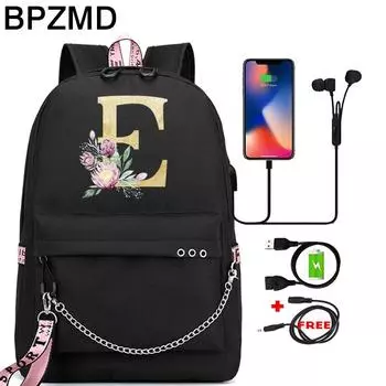 Черный парусиновый рюкзак с 26 английскими буквами для косплея, детский школьный рюкзак, дорожная сумка, рюкзак для школьных книг