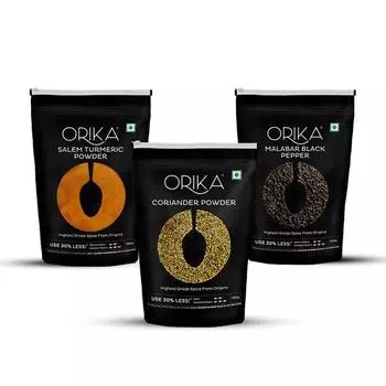 Черный перец Orika Malabar, порошок куркумы Salem и порошок кориандра (Комплект из 3 штук по 100 г каждая)