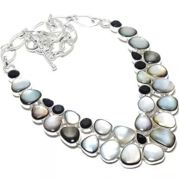 Черный перламутр, черный оникс драгоценный камень 925 серебряное ювелирное ожерелье 18 дюймов JCN484-19