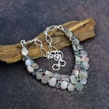 Черный перламутр, ювелирные изделия с мистическим топазом, ювелирные изделия из стерлингового серебра 925 пробы, антикварные ювелирные изделия ручной работы, подарок для матери Adjustable with 18 inches чёрный