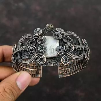 Черный перламутровый браслет, браслет из медной проволоки, манжета, браслет из драгоценных камней, регулируемый браслет, браслет ручной работы, подарок для мамы, ювелирные изделия из медной проволоки