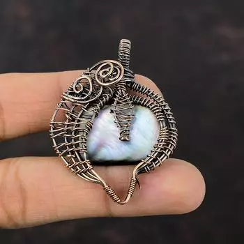 Черный перламутровый драгоценный камень кулон медная проволока обернутый кулон ручной работы медные украшения для подарка достойный кулон проволочная обертка ювелирные изделия