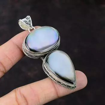 Черный перламутровый кулон Ювелирные изделия из драгоценных камней Подвеска из стерлингового серебра 925 пробы Ювелирные изделия ручной работы Винтажный кулон Подарок для жены Подвеска с камнем по рождению