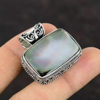 Черный перламутровый кулон Ювелирные изделия ручной работы из драгоценных камней Стерлингового серебра 925 пробы Дизайнерский ювелирный подарок для мамы Замечательный винтажный кулон