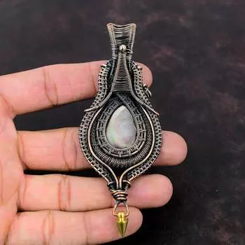 Черный перламутровый кулон, медная проволочная обертка, драгоценный камень, медные украшения, совершенно новый кулон, подарок для мамы, ювелирные изделия ручной работы из проволоки