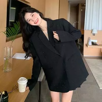 Черный пиджак женский весна и осень новый свободный повседневный костюм S чёрный