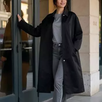 Черный плащ для женщин, осеннее пальто свободного покроя на молнии, длинное женское повседневное ветровка с длинным рукавом, женские пальто S чёрный